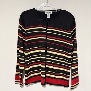 Alfred‎ Dunner Metallic Gold Striped Cardigan Silk Blend black red Size medium
